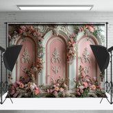Lofaris Retro Luxury White Pink Floral Wall Wedding Backdrop